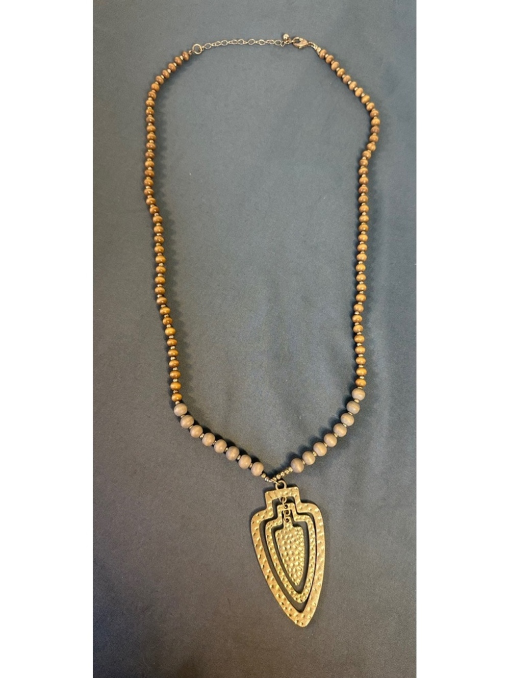 Gold Beaded Arrowhead Like Pendant Necklace
